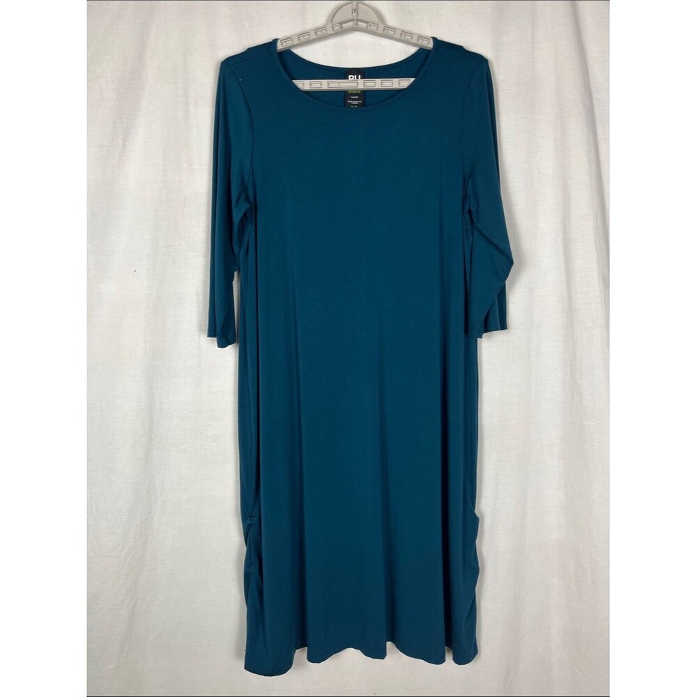 Pure Essence 3/4 Sleeve Wide Neck Bamboo Dark Teal Lagenlook Dress